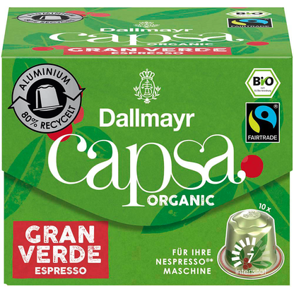 Artikelbild 2 für Dallmayr Capsa Gran Verde Espresso Bio-Kaffeekapseln, Arabicabohnen kräftig, 10 Stück, Artikelnummer 470894