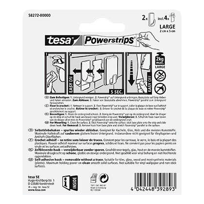 Artikelbild 4 für tesa Eckig Large Klebehaken für max. 2,0 kg, 2,0 x 5,0 cm, 2 St., Artikelnummer 738969