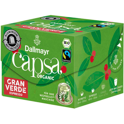 Artikelbild 3 für Dallmayr Capsa Gran Verde Espresso Bio-Kaffeekapseln, Arabicabohnen kräftig, 10 Stück, Artikelnummer 470894