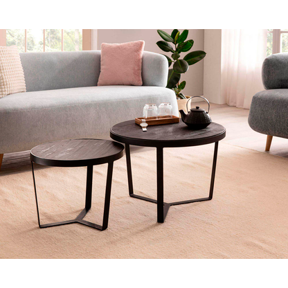 Artikelbild 3 für WOHNLING Couchtische-Set rund Massivholz schwarz, 1 Set, Artikelnummer 314227