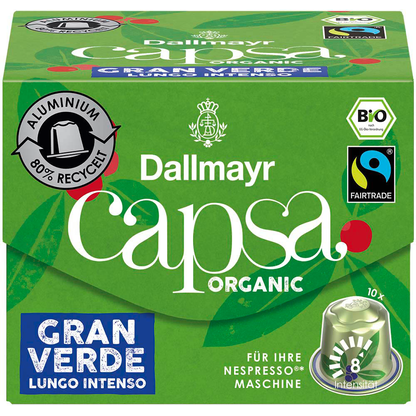 Artikelbild 2 für Dallmayr Capsa Gran Verde Lungo Intenso Bio-Kaffeekapseln, Arabicabohnen kräftig, 10 Stück, Artikelnummer 470887