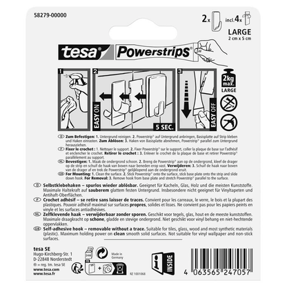 Artikelbild 3 für tesa Eckig Large Klebehaken für max. 2,0 kg, 2,0 x 5,0 cm, 2 St., Artikelnummer 739187