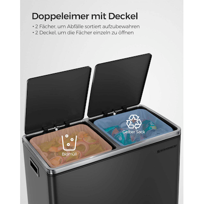 Artikelbild 2 für SONGMICS Mülltrenner 2x 30,0 l schwarz, 1 St., Artikelnummer 261679