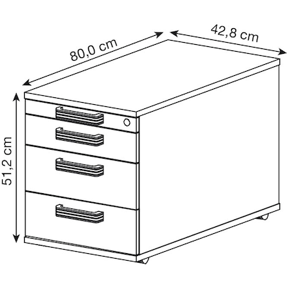 Artikelbild 2 für HAMMERBACHER Solid TC30 Rollcontainer nussbaum 4 Auszüge 42,8 x 80,0 x 51,2 cm, Artikelnummer 861760