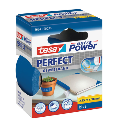 Artikelbild 2 für tesa extra Power® Perfect Gewebeband blau 38,0 mm x 2,75 m 1 Rolle, Artikelnummer 110973