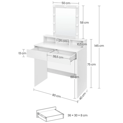 Artikelbild 2 für VASAGLE Schminktisch rechteckig Melamin, Spanplatte weiß 80,0 x 40,0 x 145,0 cm, 1 St., Artikelnummer 439057