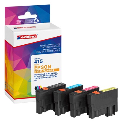 Artikelbild für edding EDD-415 schwarz, cyan, magenta, gelb Druckerpatronen kompatibel zu EPSON T1295L, 4er-Set, Artikelnummer 280685