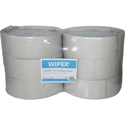 Artikelbild für WIPEX® Jumbo-Toilettenpapier Gigant 30 1-lagig Recyclingpapier, 6 Rollen, Artikelnummer 486057