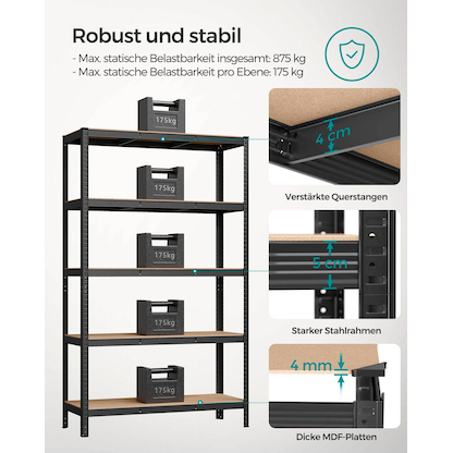 Artikelbild 8 für SONGMICS Schwerlastregal GLR060B01 schwarz 120,0 x 60,0 x 200,0 cm, Artikelnummer 290177