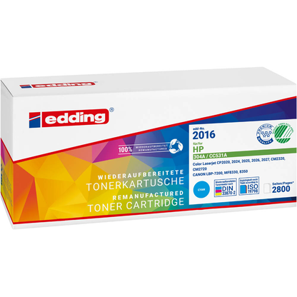 Artikelbild 2 für edding EDD-2016 cyan Toner kompatibel zu HP 304A (CC531A), Artikelnummer 283731