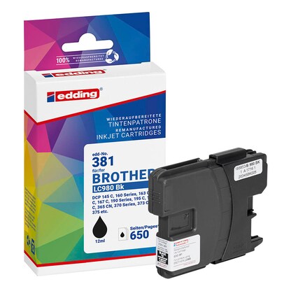 Artikelbild für edding EDD-381 schwarz Druckerpatrone kompatibel zu brother LC-980BK, Artikelnummer 283046