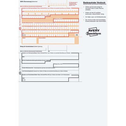 Artikelbild 2 für AVERY Zweckform SEPA-Überweisungsschein/-Zahlschein Bankformulare, 100 Blatt, Artikelnummer 485332