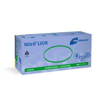 Artikelbild 2 für Meditrade® unisex Einmalhandschuhe Nitril® LIOX® blau Größe L, 200 St., Artikelnummer 567729