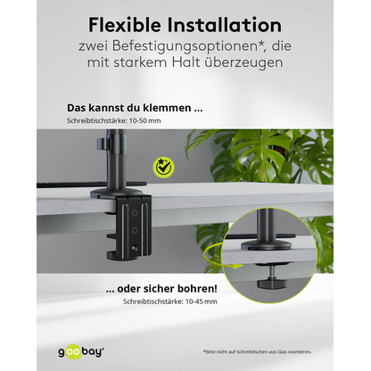 Artikelbild 10 für goobay Laptop-Monitor-Halterung Deluxe 74417 schwarz für 1 Monitor und 1 Notebook, Tischbohrung, Tischklemme, Artikelnummer 656187