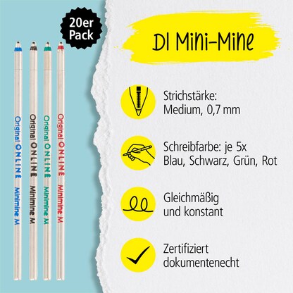 Artikelbild 3 für ONLINE® D1 Kugelschreiberminen M farbsortiert, 20 St., Artikelnummer 283923