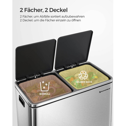 Artikelbild 3 für SONGMICS Mülltrenner 2x 30,0 l silber, 1 St., Artikelnummer 262309