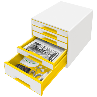 Artikelbild 2 für LEITZ Schubladenbox WOW Cube perlweiß/gelb 52142016, DIN A4 mit 5 Schubladen, 1 St., Artikelnummer 915400