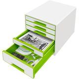 Artikelbild 1 für LEITZ Schubladenbox WOW Cube perlweiß/grün 52142054, DIN A4 mit 5 Schubladen, 1 St., Artikelnummer 915429