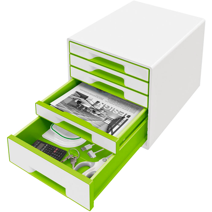 Artikelbild für LEITZ Schubladenbox WOW Cube perlweiß/grün 52142054, DIN A4 mit 5 Schubladen, 1 St., Artikelnummer 915429