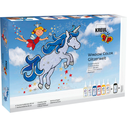 Artikelbild für KREUL Glitzerwelt Fenstermalfarben farbsortiert 6 x 80,0 ml, Artikelnummer 513412