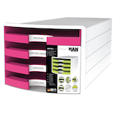 Artikelbild 1 für HAN Schubladenbox IMPULS pink 1013-56D, DIN A4 mit 4 Schubladen, 1 St., Artikelnummer 747974