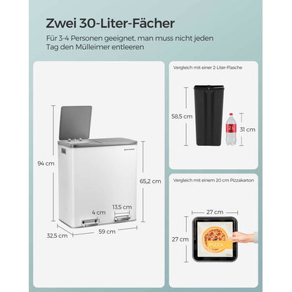 Artikelbild 4 für SONGMICS Mülltrenner 2x 30,0 l weiß, 1 St., Artikelnummer 262267