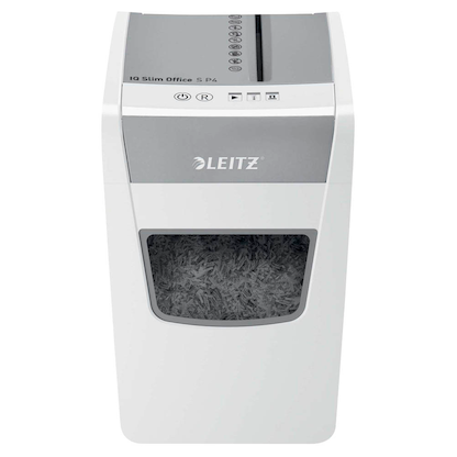 Artikelbild 3 für LEITZ IQ Slim Office Aktenvernichter mit Partikelschnitt P-4, 4 x 28 mm, bis 12 Blatt, weiß, Artikelnummer 390177