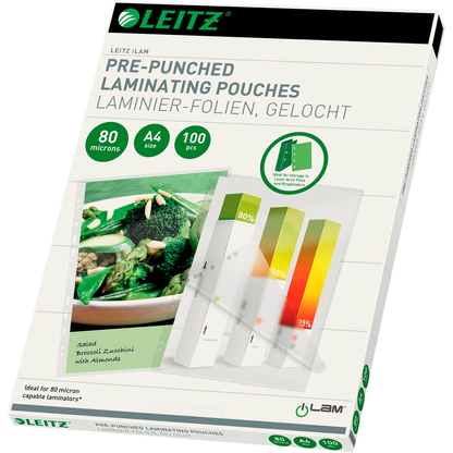 Artikelbild 2 für LEITZ Laminierfolien glänzend für A4 80 micron Universal-Lochung, 100 St., Artikelnummer 727844