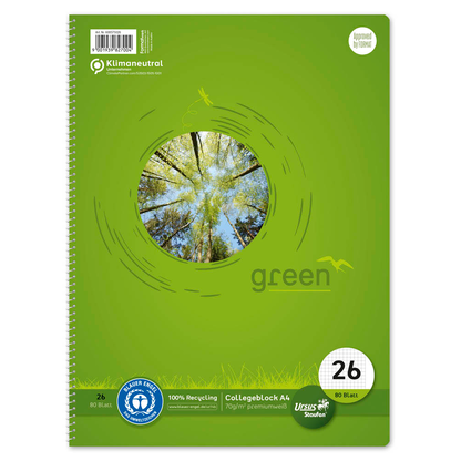 Artikelbild für Ursus Collegeblock green Lineatur 26 kariert DIN A4 Außenrand, 1 Block, Artikelnummer 907663