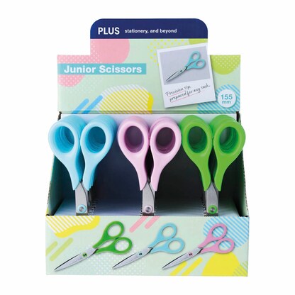 Artikelbild für PLUS JAPAN Kinderscheren Junior blau, pink, grün 6,5 cm, 24 St., Artikelnummer 410577