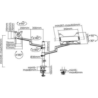 Artikelbild 4 für goobay Laptop-Monitor-Halterung Deluxe 74417 schwarz für 1 Monitor und 1 Notebook, Tischbohrung, Tischklemme, Artikelnummer 656187