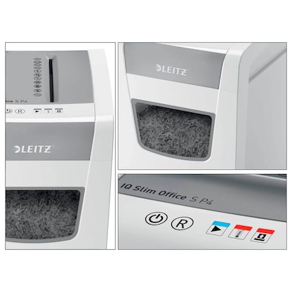 Artikelbild 5 für LEITZ IQ Slim Office Aktenvernichter mit Partikelschnitt P-4, 4 x 28 mm, bis 12 Blatt, weiß, Artikelnummer 390177