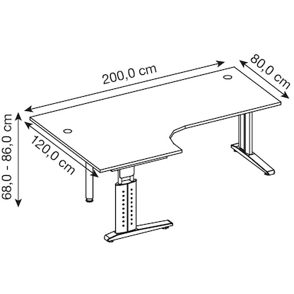Artikelbild 2 für HAMMERBACHER Haziender höhenverstellbarer Schreibtisch lichtgrau L-Form, C-Fuß-Gestell silber 200,0 x 80,0/120,0 cm, Artikelnummer 791897