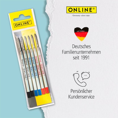Artikelbild 6 für ONLINE® 70007 Kugelschreiberminen M Farbsortiert, 6 St., Artikelnummer 283897