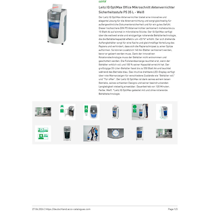 Artikelbild 8 für LEITZ IQ OptiMax Office 550 Aktenvernichter mit Partikelschnitt P-5, 2 x 15 mm, bis 10 Blatt, weiß, Artikelnummer 390167