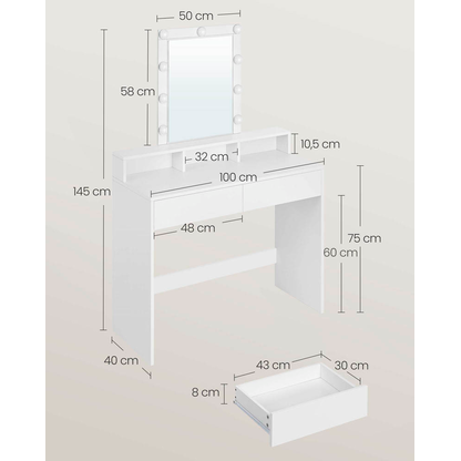 Artikelbild 3 für VASAGLE Schminktisch rechteckig Melamin, Spanplatte weiß 100,0 cm 40,0 cm, 1 St., Artikelnummer 439287
