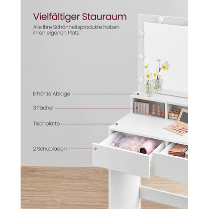 Artikelbild 7 für VASAGLE Schminktisch rechteckig Melamin, Spanplatte weiß 80,0 x 40,0 x 140,0 cm, 1 St., Artikelnummer 438558