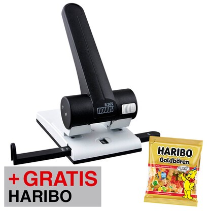 Artikelbild für AKTION: novus Registraturlocher B 265 schwarz, 1 St. + GRATIS HARIBO GOLDBÄREN, 175 g, Artikelnummer 730842