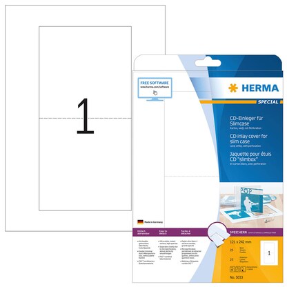 Artikelbild für HERMA CD-Einleger 5033 weiß, 25 Blatt, Artikelnummer 800610