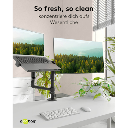 Artikelbild 7 für goobay Laptop-Monitor-Halterung Deluxe 74417 schwarz für 1 Monitor und 1 Notebook, Tischbohrung, Tischklemme, Artikelnummer 656187