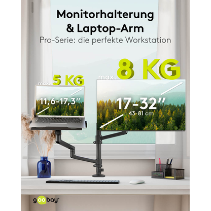 Artikelbild 8 für goobay Laptop-Monitor-Halterung Deluxe 74417 schwarz für 1 Monitor und 1 Notebook, Tischbohrung, Tischklemme, Artikelnummer 656187