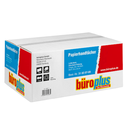 Artikelbild 4 für büroplus Papierhandtücher V2-3200-RC75-BP Zick-Zack-Falzung 2-lagig 3.200 Tücher, Artikelnummer 318307
