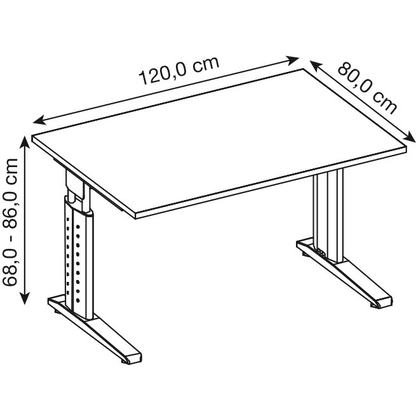 Artikelbild 2 für HAMMERBACHER Haziender höhenverstellbarer Schreibtisch lichtgrau rechteckig, C-Fuß-Gestell silber 120,0 x 80,0 cm, Artikelnummer 791764