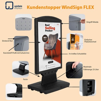 Artikelbild 4 für update displays Kundenstopper WindSign FLEX schwarz DIN A1 2 Fächer 70,0 x 50,0 x 129,9 cm, 1 St., Artikelnummer 217537