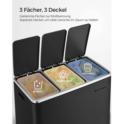 Artikelbild 2 für SONGMICS Mülltrenner 3x 18,0 l schwarz, 1 St., Artikelnummer 262756