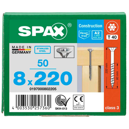 Artikelbild 8 für SPAX® Universalschrauben T40 Senkkopf Edelstahl A2 0197000802205 8 mm x 220 mm, 50 St., Artikelnummer 398259
