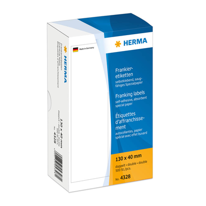 Artikelbild für HERMA Frankieretiketten 4328 weiß 130,0 x 40,0 mm, 500 Etiketten , Artikelnummer 144113