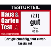 Haus & Garten Test Testergebnis für Caso MG 20, Note 2,1 „gut“, lobt gleichmäßiges Garen und zuverlässiges Auftauen, Ausgabe 7/2012.