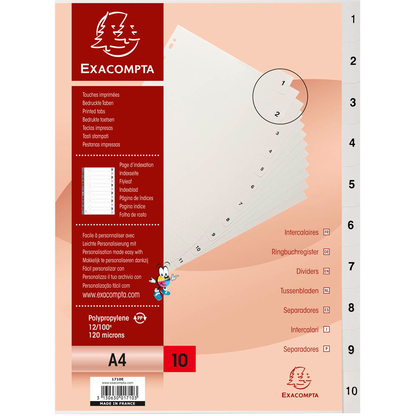 Artikelbild 2 für Exacompta Ordnerregister DIN A4 Vollformat 1-10 grau 10-teilig, 1 Satz, Artikelnummer 386361