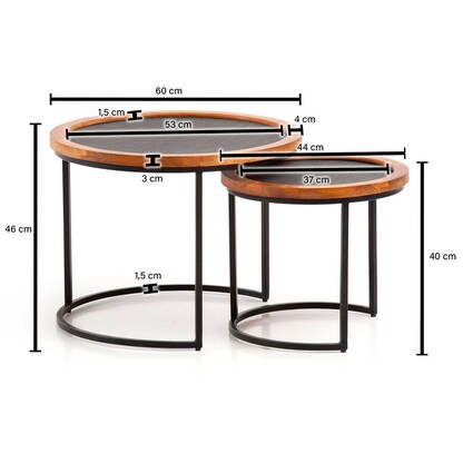Artikelbild 2 für WOHNLING Couchtische-Set rund Massivholz braun, 1 Set, Artikelnummer 314629